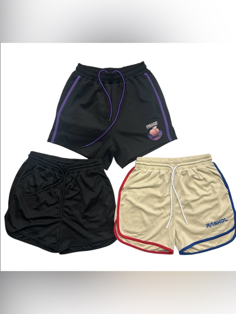 3Pk, Raskol Athletic Retro Runner Shorts Trio -, Cream, Black NWOT